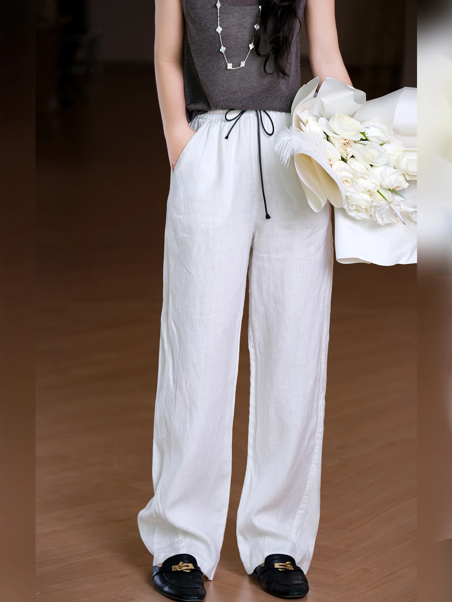 

Легкие дышащие льняные брюки-карго с цветными вставками на талии, удобные для повседневной носки, прямого кроя, комфортные для поездок на работу.