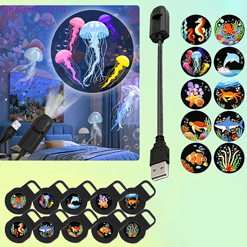NEW Hot！LED Projection Light USB LED Projector LED USB Ocean Life LED Projection Lamp LED Projector With 10 Patterns
