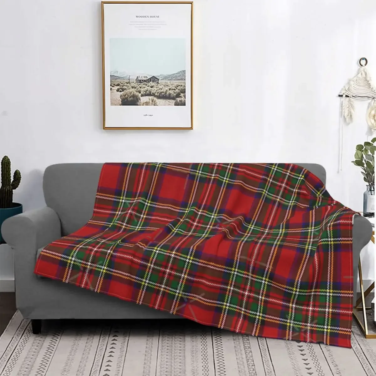 Red Tartan Stewart Clan Throw Blankets Plaid Ultra-Soft Flannel Blanket Lightweight Home Decor Fleece  for Men Women Kids