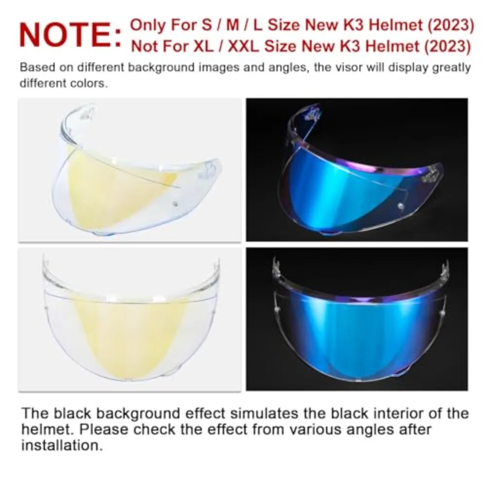 Motorcycle Helmet Visor for AGV New K3 (E2206) - Mirrored Tinted Transparent Blue Replacement for S/M/L Helmet Size