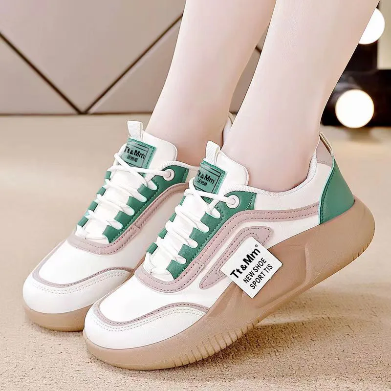 Women's board shoes 2023 new trend student breathable and comfortable lace up thick sole single casual shoes