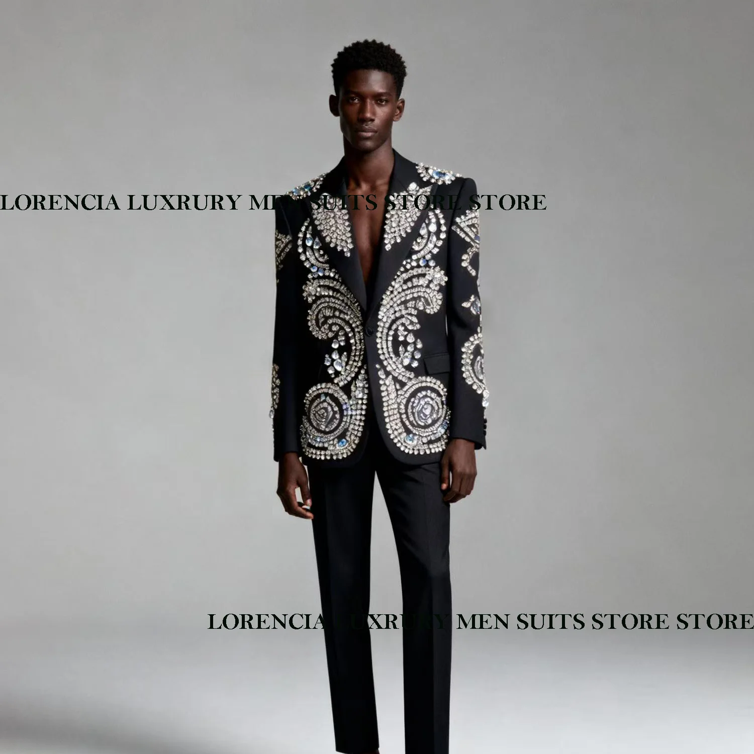 

Stunning Ornament Rhinestones Men Suits 3 Pieces Sets Groom Male Blazers Customized Wedding Party Tuxedos Slim Fit3 Ropa hombre