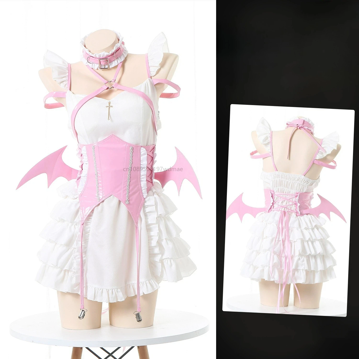 

Sexy Red Devil Pink Angel Anime Uniform Cross Demon Vampire Set Carnival Party Performance Lolita Costumes for Girls Women