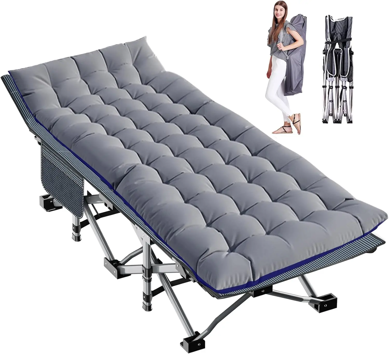 

Folding Camping Cot, Heavy Duty Sleeping Cots With Carry Bag, Double Layer Ox Portable Travel Camp Cots For Home, Office Nap