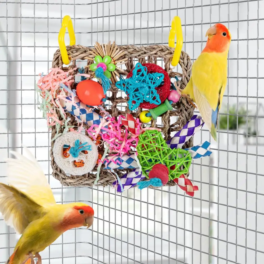 Bird Parrot Toy Natural Grass Tubes Bird Chewing Toy Parrot Cage Bite Molar Toy Parrot Cage Colorful Hanging Decoration - Image 2