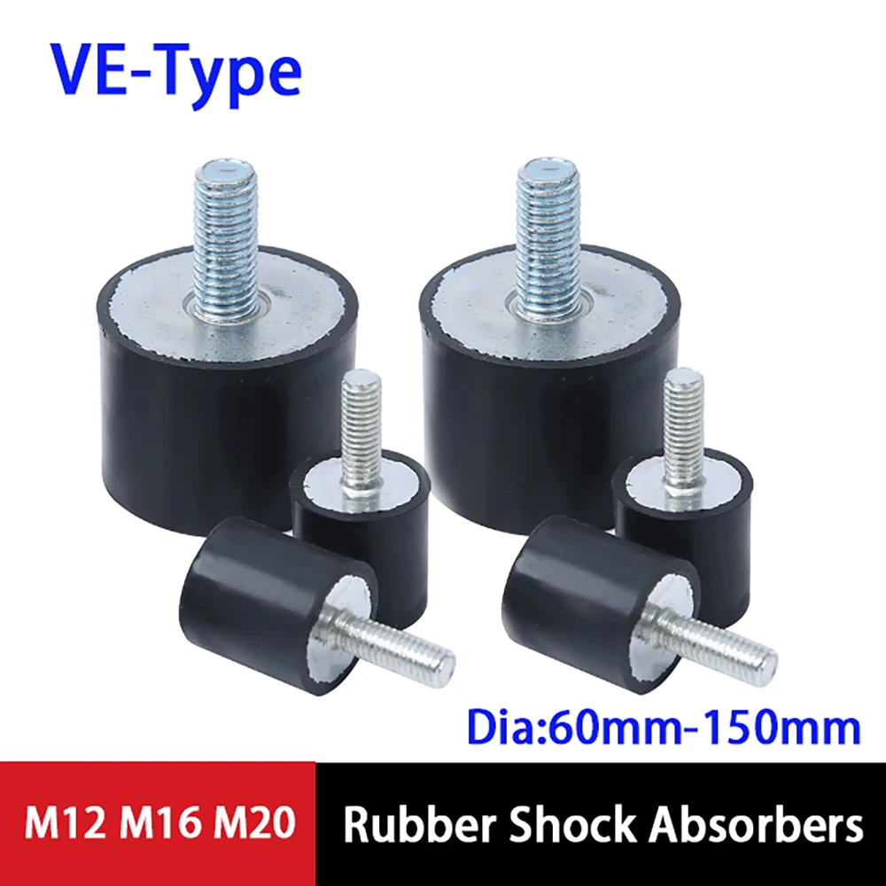1Pcs VE Type Rubber Shock Absorber Circular Cushion Pad M12 M16 M20 Screw Column Machine Flat Head External Screw Dia 60mm-150mm