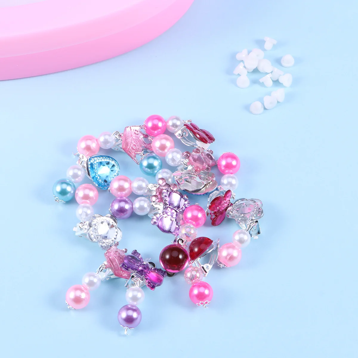 

7 Pairs Set of Earrings Clip-on Jewelry Flash Drilling Fun for Girls Drops Little Kids Accessory Adorable Design
