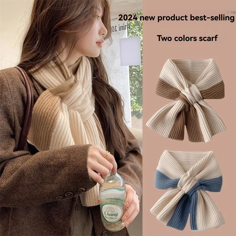 2024 New Scarf for Women\'s Autumn and Winter Warmth, Knitted Cross Knitted Yarn Versatile, Fashionable and Cute Girl\'s Neck