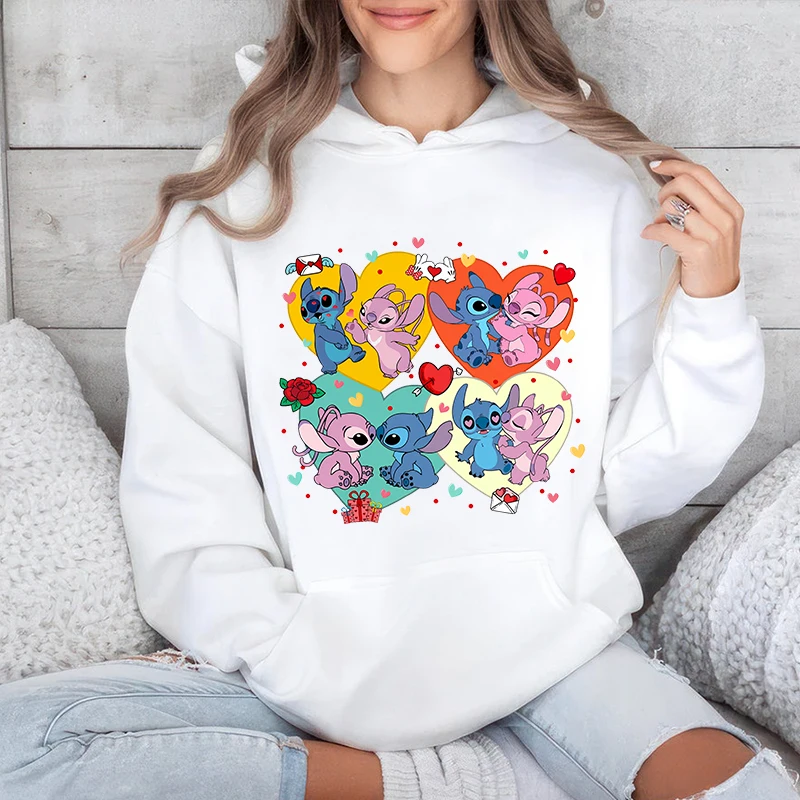 Stitch Valentine Day Hoodies Women's Casual Sweatshirts Loose Tops Personalized Clothing Valentine's Day Gifts