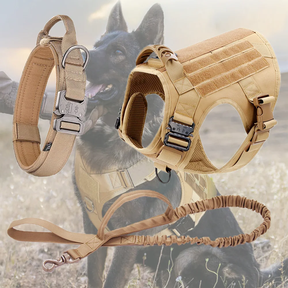 

Tactical Dog Harness Leash Collar Set Large Pet Service Dog German Shepherd Malinois Military Vest For Small Medium Large Dogs