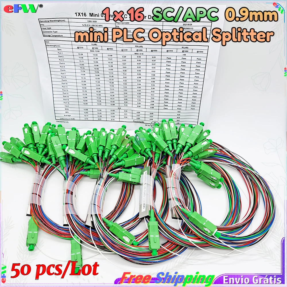 

50pcs 1x16 mini Optical PLC Splitter SC/APC 0.9mm mixed color FBT Coupler Optical 1-to-16 Splitter 1*16 FTTH Fiber Splitters