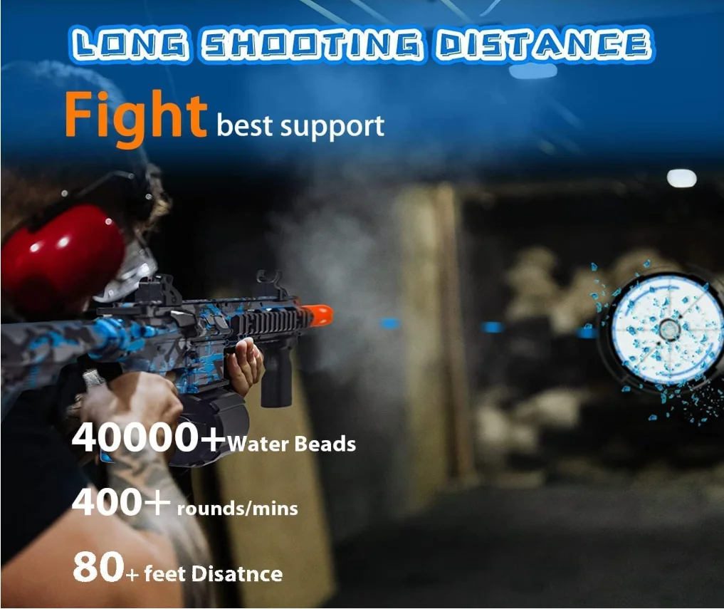 Electric Gel Ball Blaster Guns, High Speed Automatic Splatter Ball Blaster with 40000+ Gels & Goggles, High Quality Rechargeable