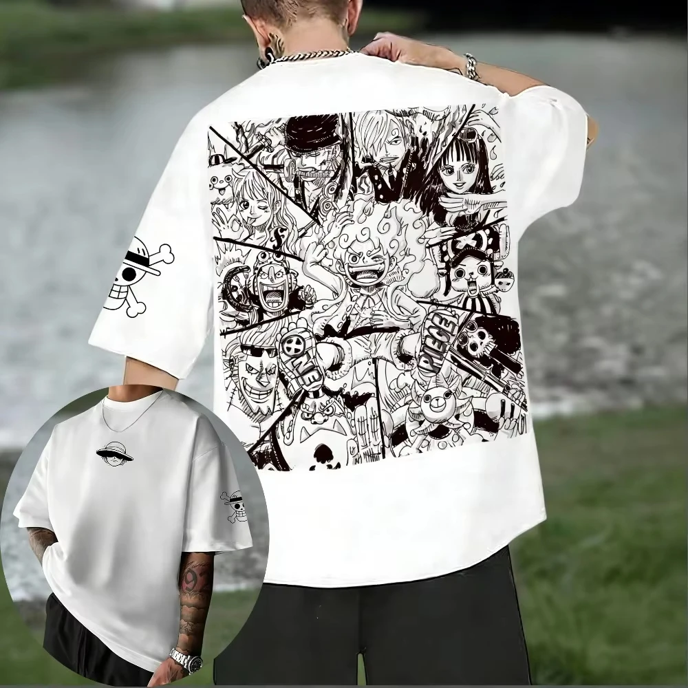 Oversized Unisex Pure Cotton T-shirt One Piece Monkey D. Luffy 2026 Summer New Product Anime Printed Short Sleeved Top