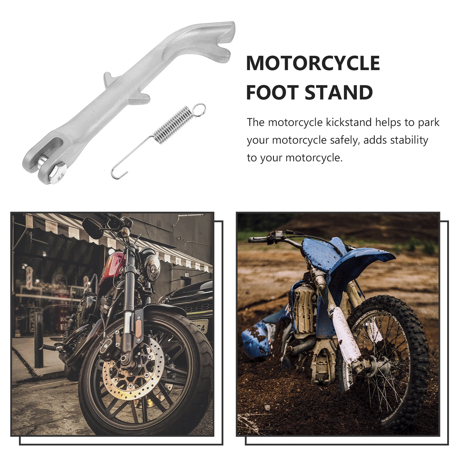 

Motorcycle Side Tripod Foot Stand Kickstands Fold for Assist Silver Motorbike Support Pad Man