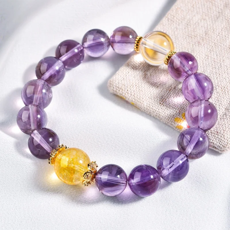 Natural stone bead bracelet for men and women, amethyst crystal jewelry, elastic bracelet, birthday gift