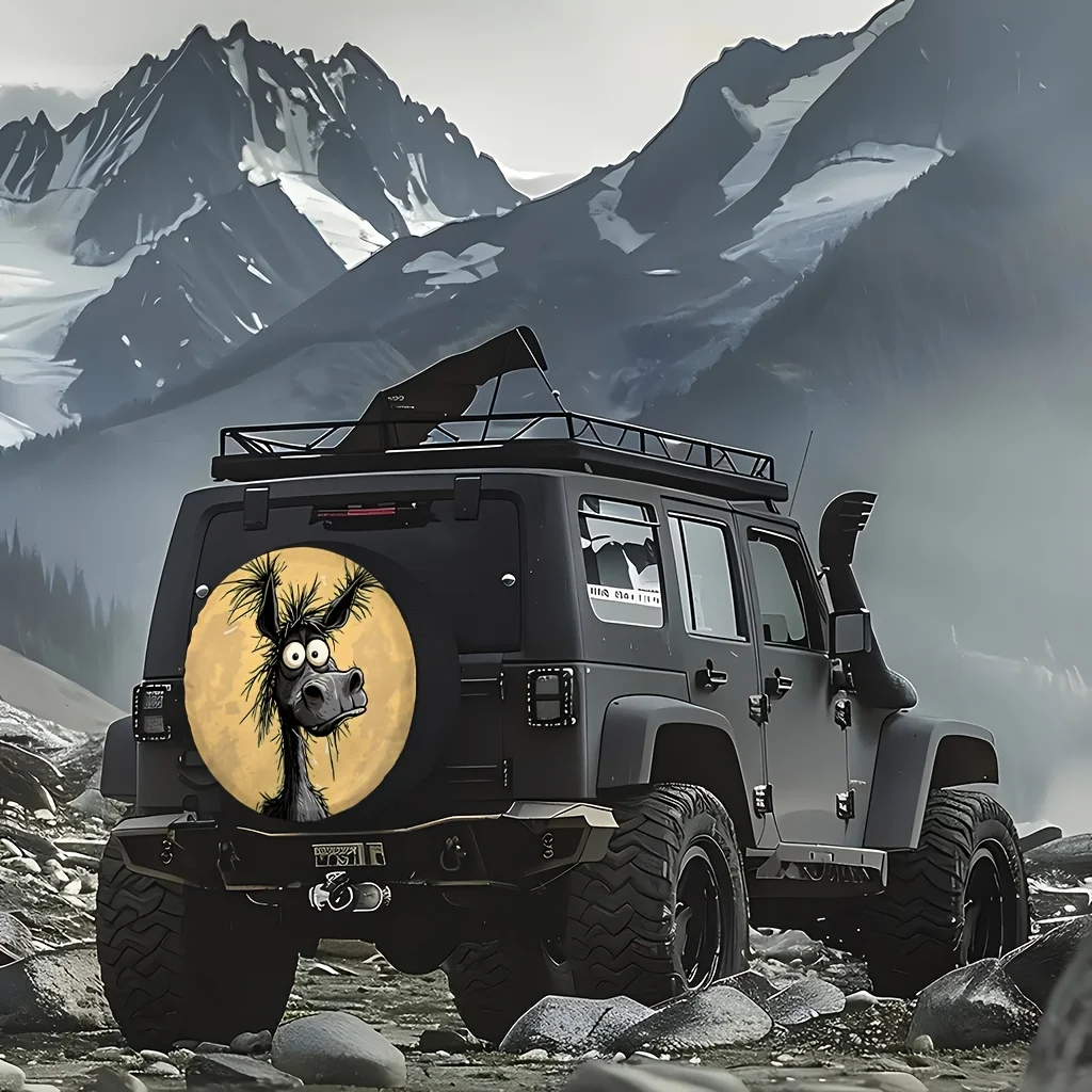 Funny Donkey Spare Tire Cover Polyester Full Coverage for Cars Jeeps SUVs Off-Road Camping