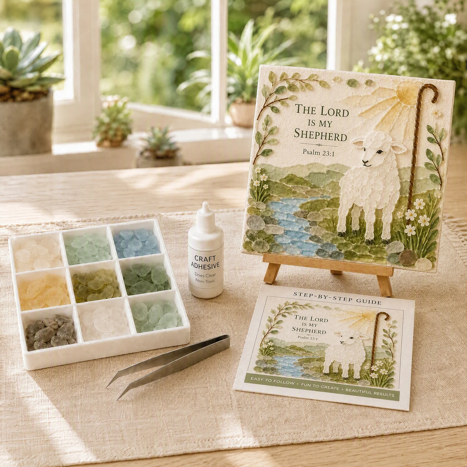 Christian Sea Glass Art Kit Psalms Bible Verse Mosaic DIY Craft Set for Adults Women Beginners