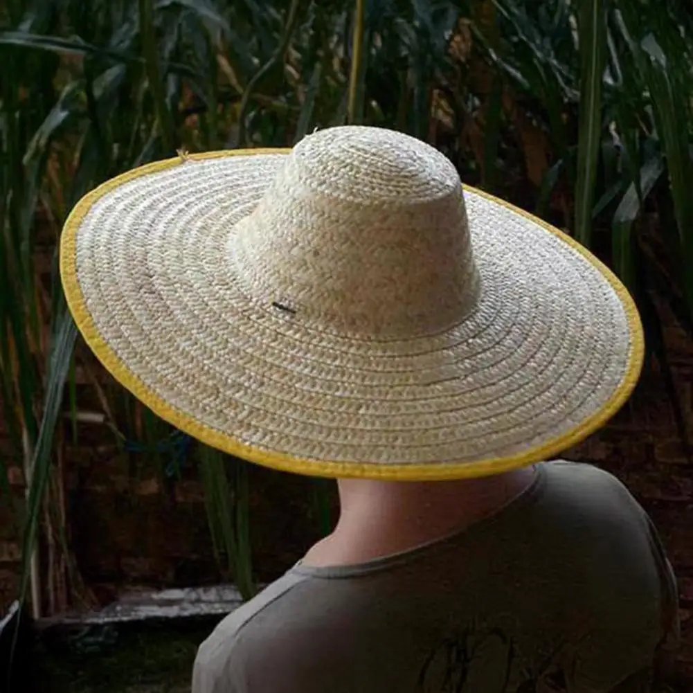 Sun Protection Large Straw Hat, Lightweight Breathable Natural Straw Hat, Adjustable Strap Wide Brim Sun Hat for Work Farm Use