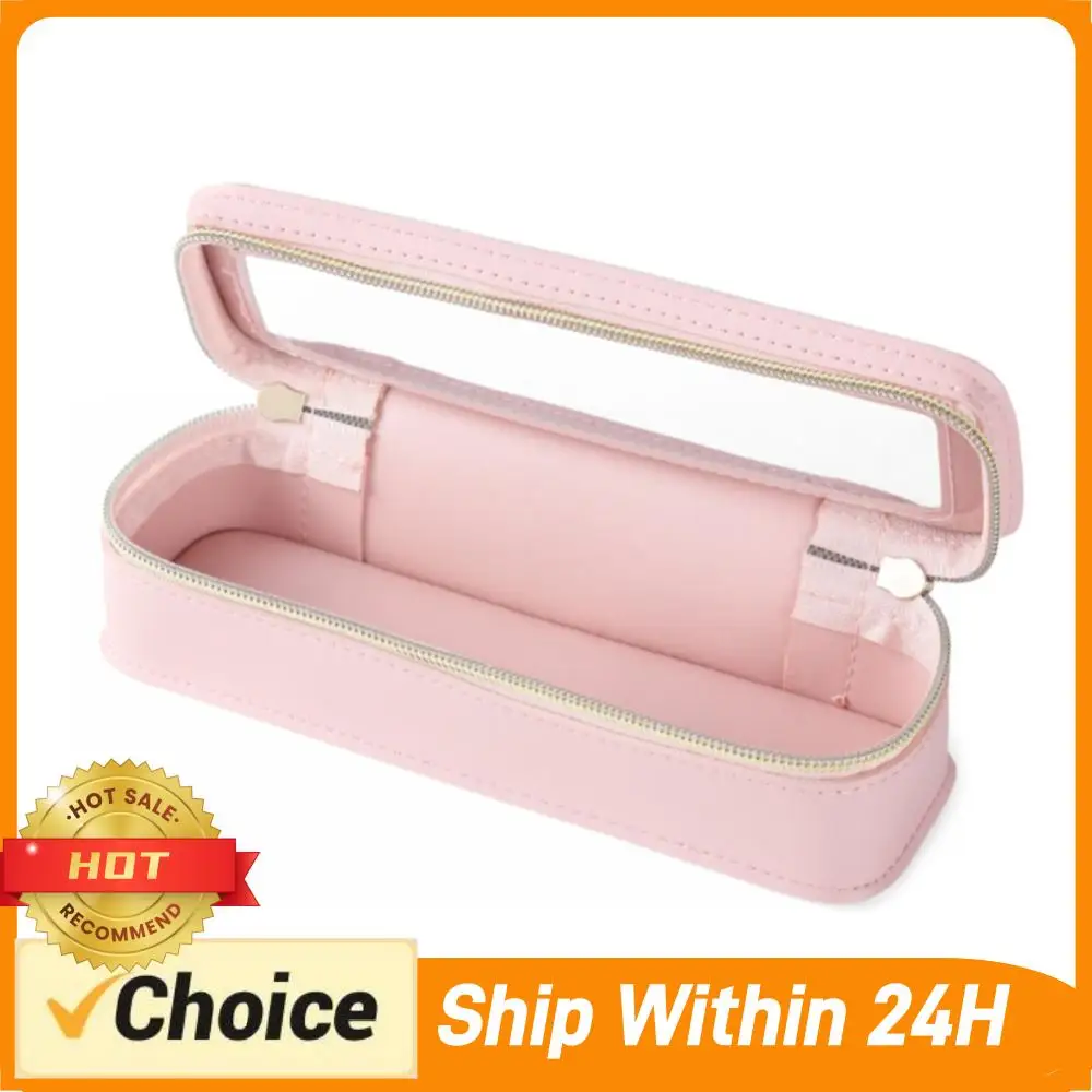 Women PU Makeup Brush Bag Makeup Brush Case Transparent Travel Wash Bag Dual Zipper Makeup Brush Holder Bag Travel Toiletry Bag