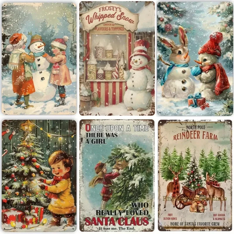 Vintage metal sign decor，Metal Poster Christmas Elf Posters Plate Colorful Visual Effect Wall Art for Cafe Bar Office Club Party