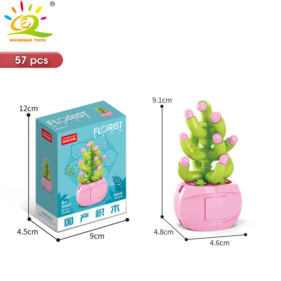 HUIQIBAO MOC Bloem Succulent Ingemaakte Model Bouwsteen DIY Eeuwige Boeket Thuis Bureau Plant Decor Baksteen Meisje Gift Kinderen Speelgoed