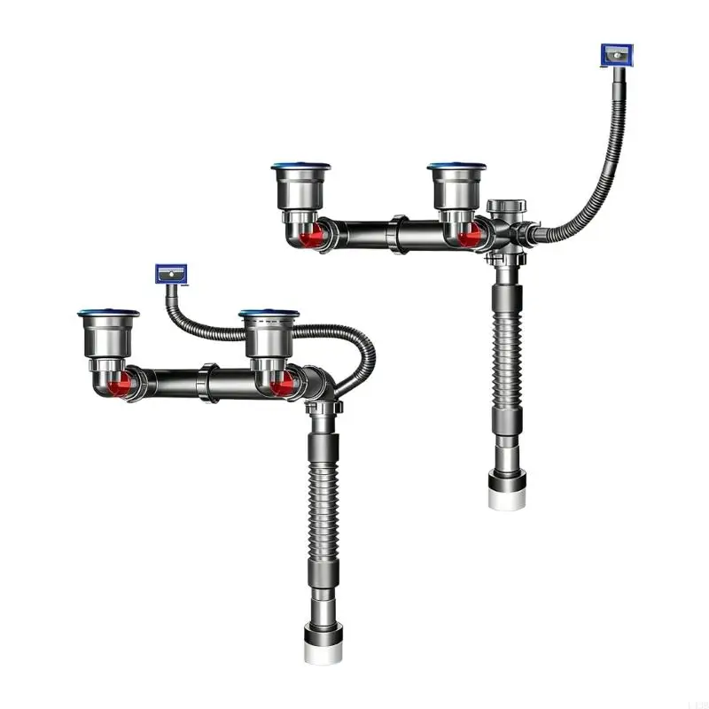 

Efficient 2 Slot Kitchen Sink Drain Steel Double Channel Sink Drain Pipe System Easy to Use for Reliable Daily Use L43B