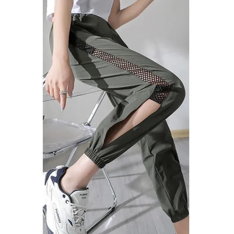 Women Summer Sexy Side Hollow Out Quick Drying Sports Joggers Cropped Harem Pants Casual Solid High Waist Comfortable Sweatpants