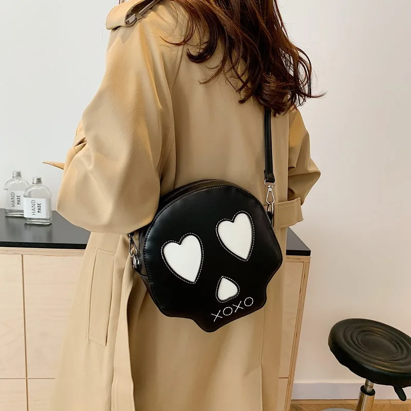 Fashionable Halloween Skeleton Color Block Crossbody Bag Christmas Style Skull Print PU Messenger Bag Medium Size Leisure Travel