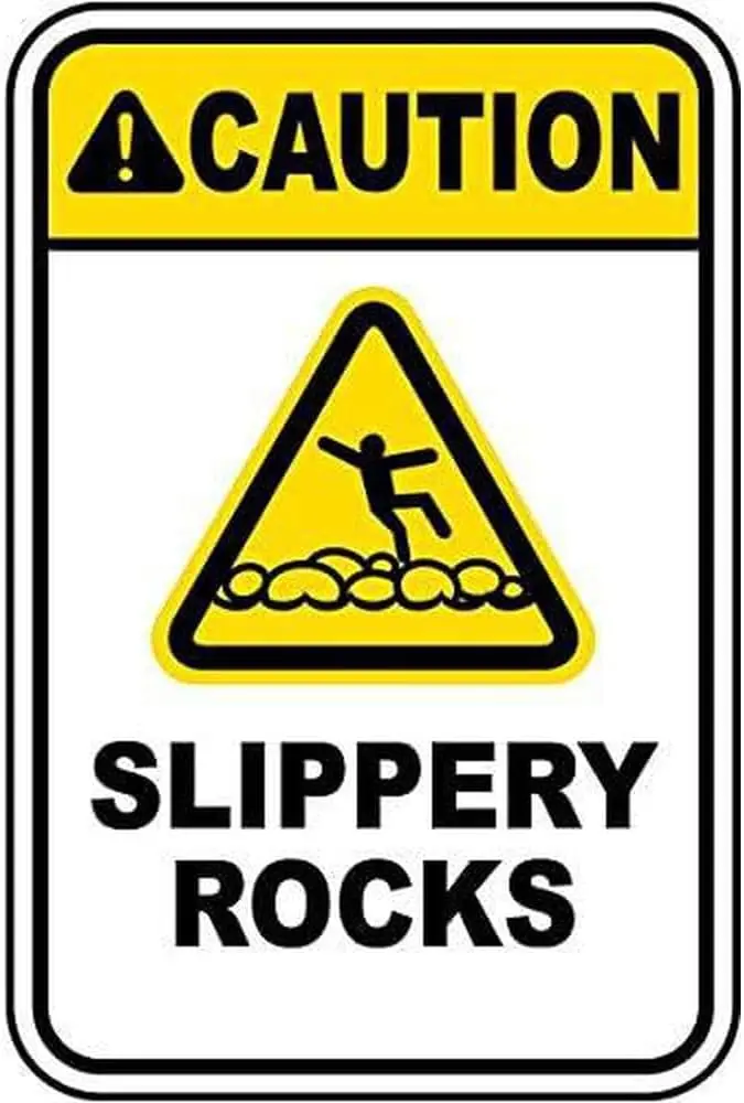 Caution Slippery Rocks Sign Signs Swimming Pool and Beach Metal Tin   for Home or Work--Tin Sign