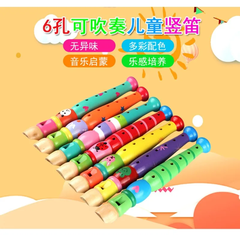 1Pc Wooden Cartoon Flute Children Clarinet 6-Hole Piccolo Baby Toys Musical Instrument Toys Early Education Enlightenment