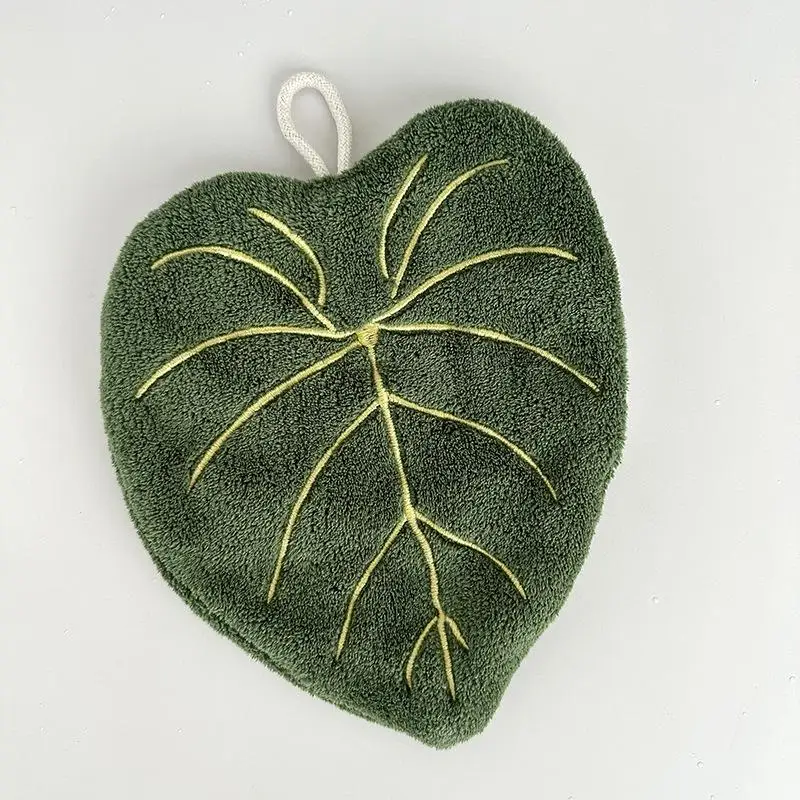 1pc Soft Double-layer Leaf Style Hand Towel Thickened Absorbent Hanging Hand Cloth Speed Dry Handkerchief Rag - view 2