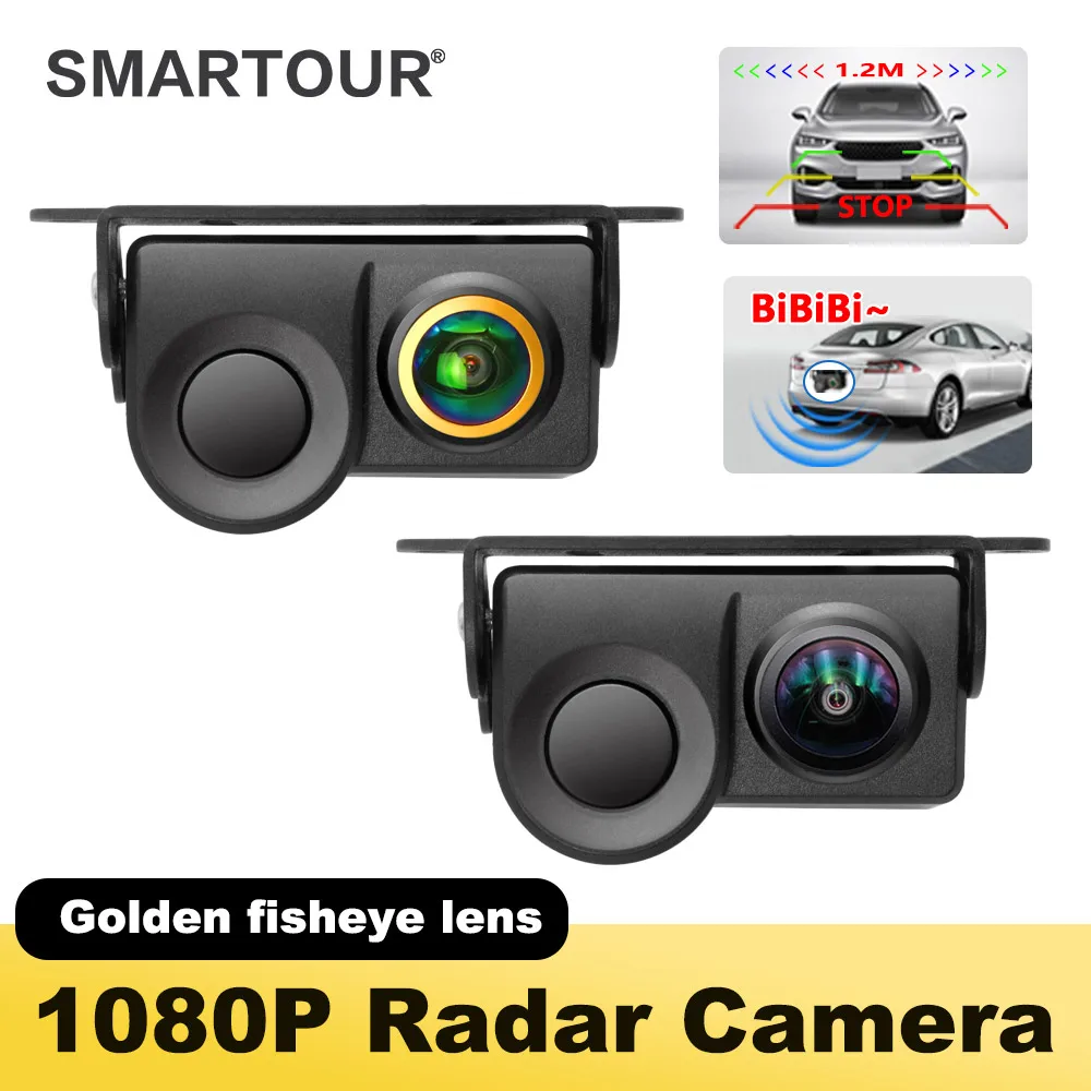90° Adjustable Mount Visual Fisheye Lens Reverse Camera with Parking Radar Sensor, IP67 No Drilling Car Rear View Backup Camera