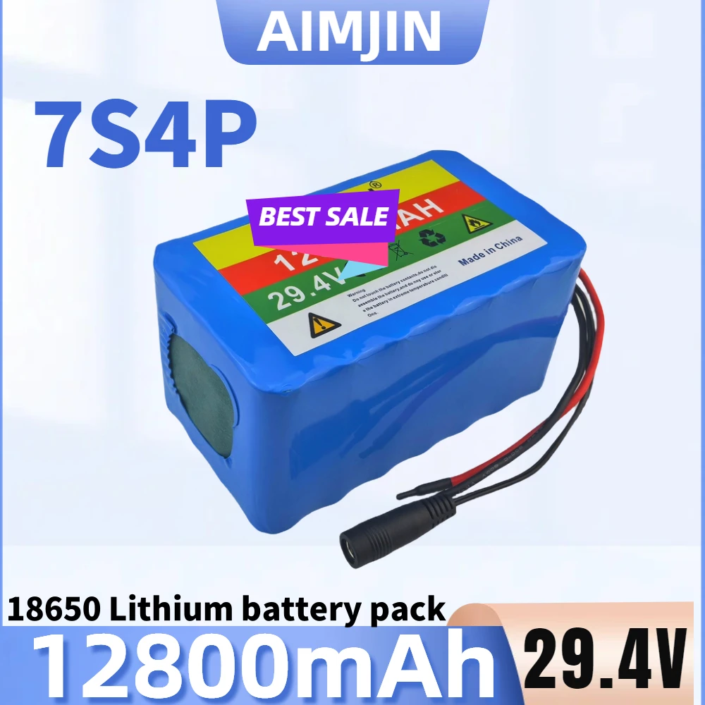 12.8Ah 12800mAh 7S4P 29.4V Lithium Ion Battery Pack with Built-in BMS  Large Capacity 18650 Cell for Electronics