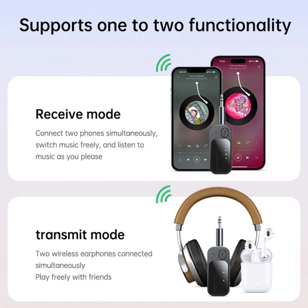 BT5.4 Audio Transmitter Receiver 3.5mm AUX 2 In 1 BT Transmitter Low Latency Dual Stream Wireless Adapter for Aircraft