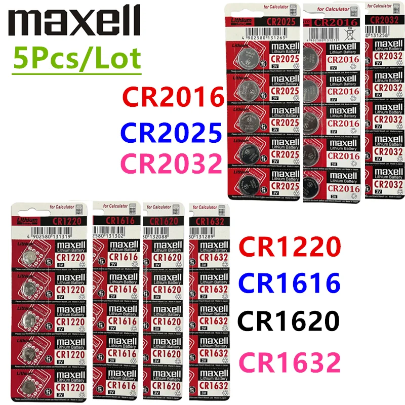 5pcs  For Ma xell CR2032 CR2025 CR2016 CR1632 CR1616 CR1620 CR1220 Battery Lithium Battery CR2032 Batteria CR 2032