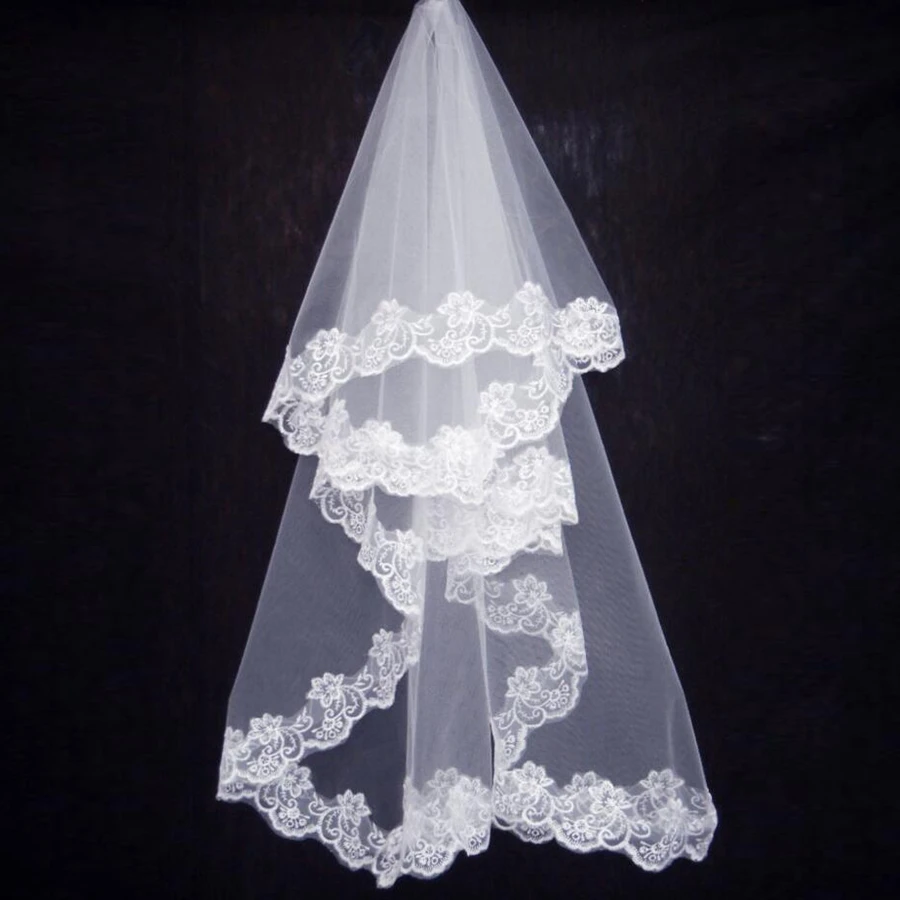 New Arrival White Ivory Short Wedding veils Lace Edge without Comb Boda velo de novia Wedding accessories image 5