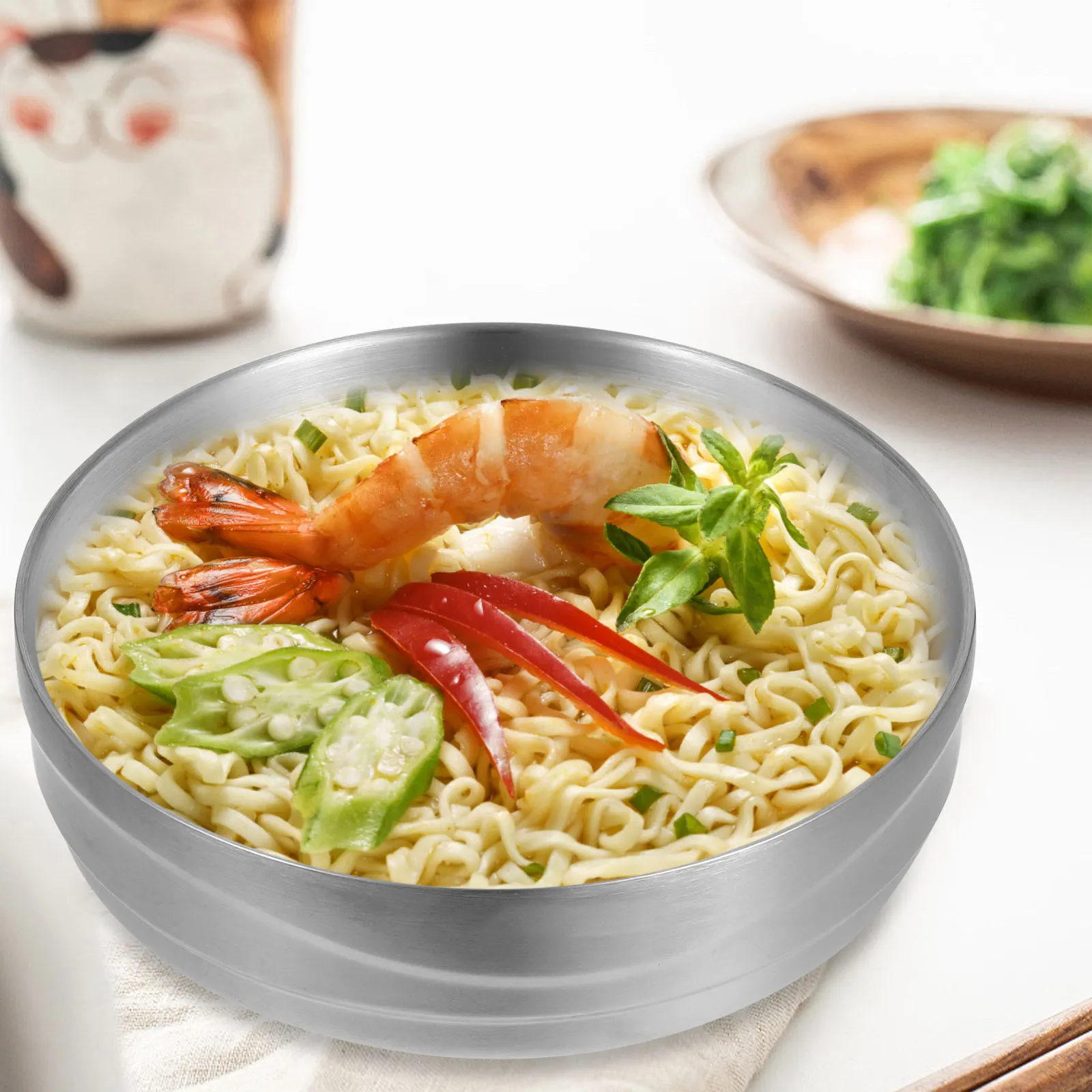 

Stainless Steel Double Wall Cold Noodle Bowls 20cm Silver Ramen Soup Pasta Large Instant Korean Food Tableware Kitchen Bar