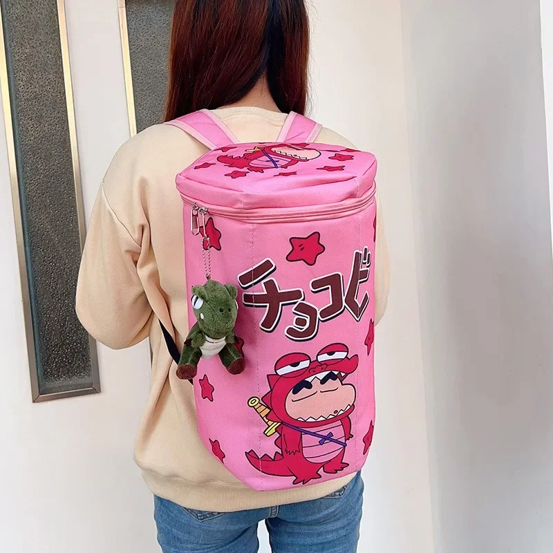 Kawaii Crayon Shin-chan Bag Anime Backpack Women Cartoon Little Crocodile Three-dimensional Cylinder Large Capacity Student Bag