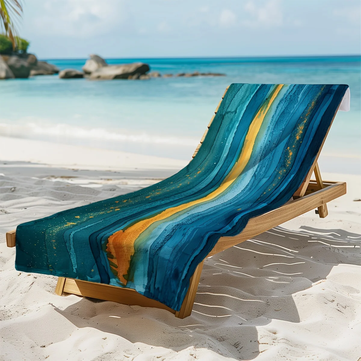 Abstract Ocean Waves Beach Towel: Embrace the Artistic Blue Design, Soft Comfort, and Coastal Vibes for Your Relaxing Days