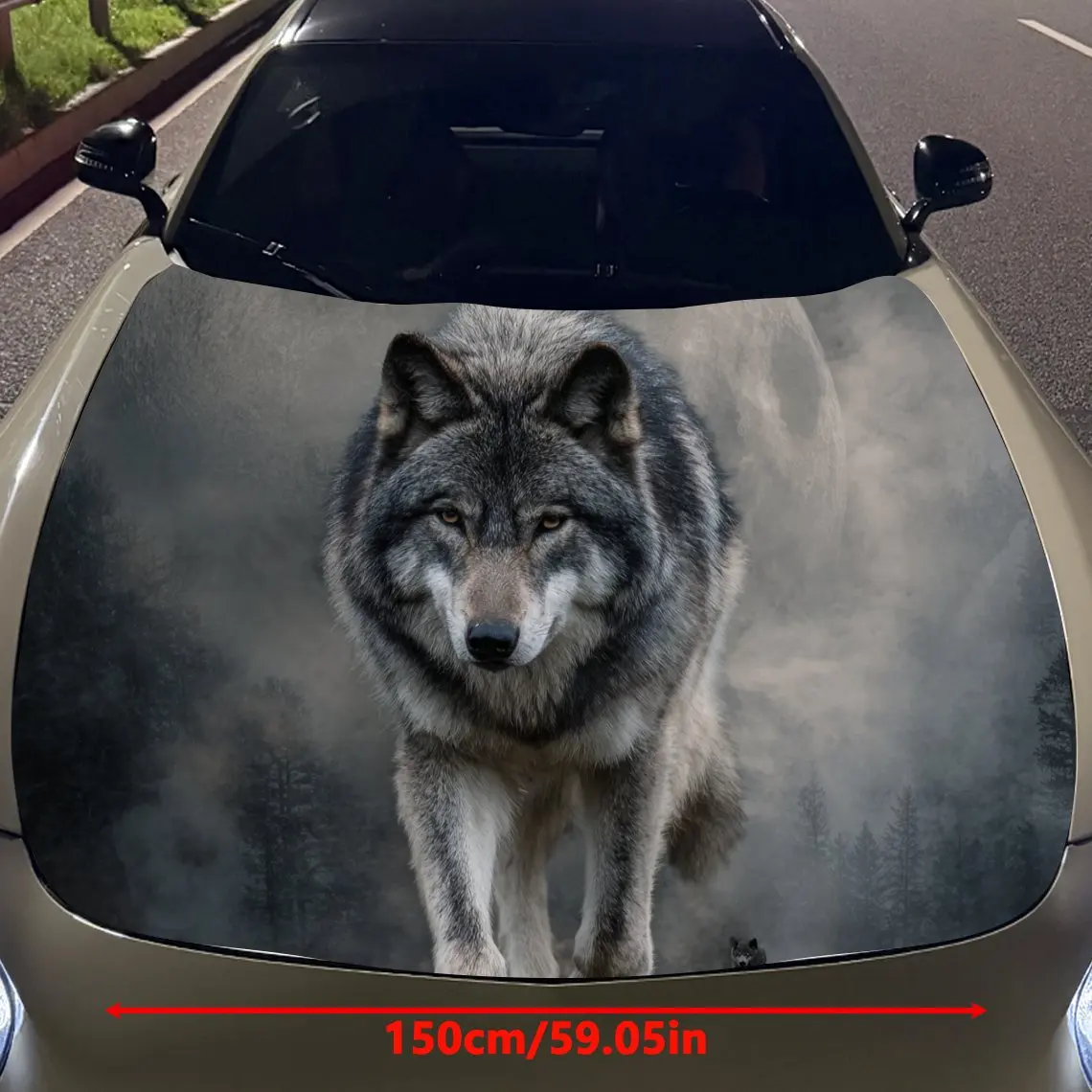 Car Decals Wolves with Thick Fur, Alert Expressions, and a Gray Mist - Themed Backdrop Car Hood Sticker, Waterproof Self - Adhes