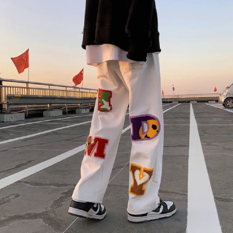 Letter Embroidery Straight Pants Tide Brand Hip-Hop Y2K High Street Wide-leg Pants Sportswear Casual Couple Retro Fashion Loose