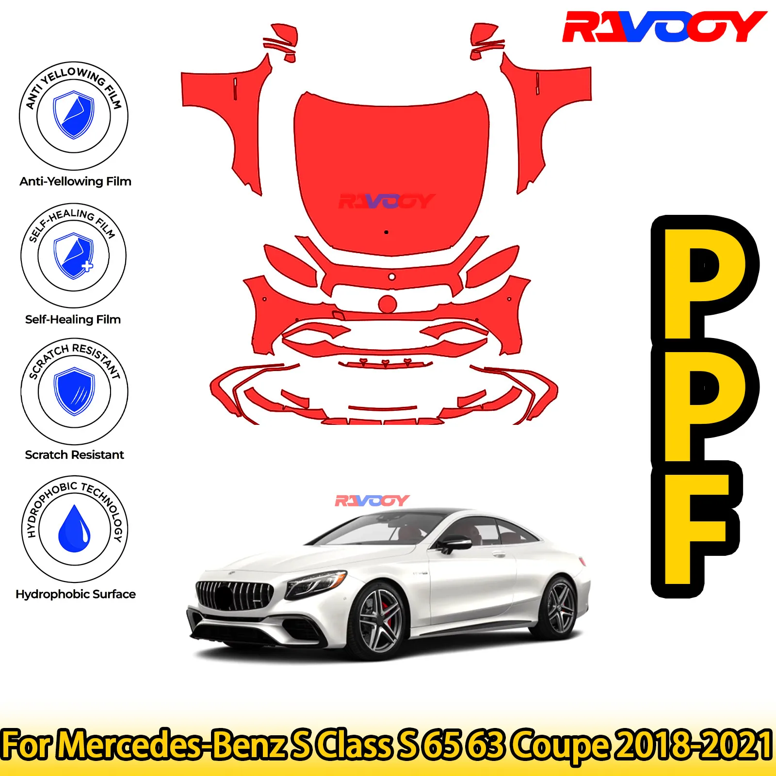 

For Mercedes-Benz S Class S 65 63 Coupe 2018-2021 Glossy Matte Black Precut front PPF Kit Paint Protection Film