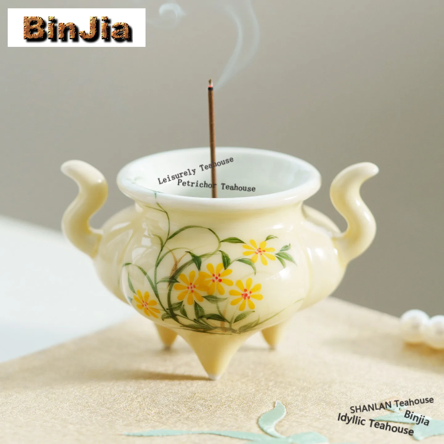 Egg Yolk Glaze Hand Painted Daisy Incense Holder Retro Incense Waterfall Incense Burners Consecrate Censer Cafes Decoration