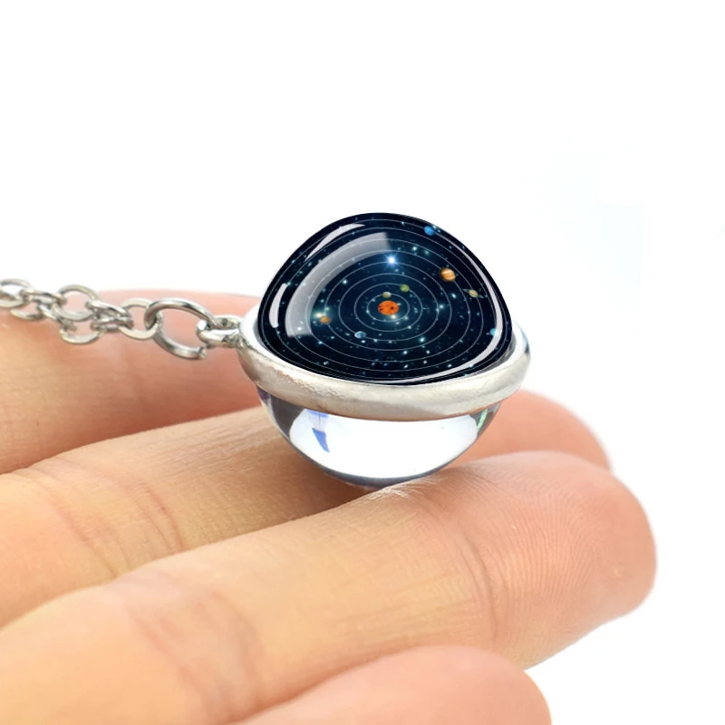 Glowing Necklace 9 Planets Glass Globe Pendant Cosmic Solar System Earth Moon Jupiter Saturn Image Glass Necklace Gift for Women