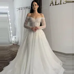 Vintage Appliques Wedding Dresses Woman's Sexy Off Shoulder Long Sleeve Princess Elegant Bride Gowns Customized Vestidos Novia