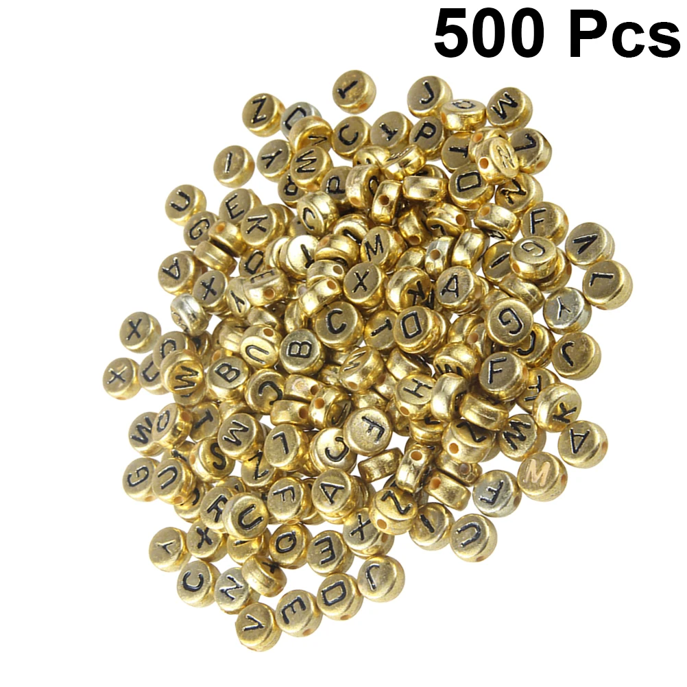 

500 Pcs Beads for Bracelets Alphabet Letter Beading Kits High Quality Golden Loose