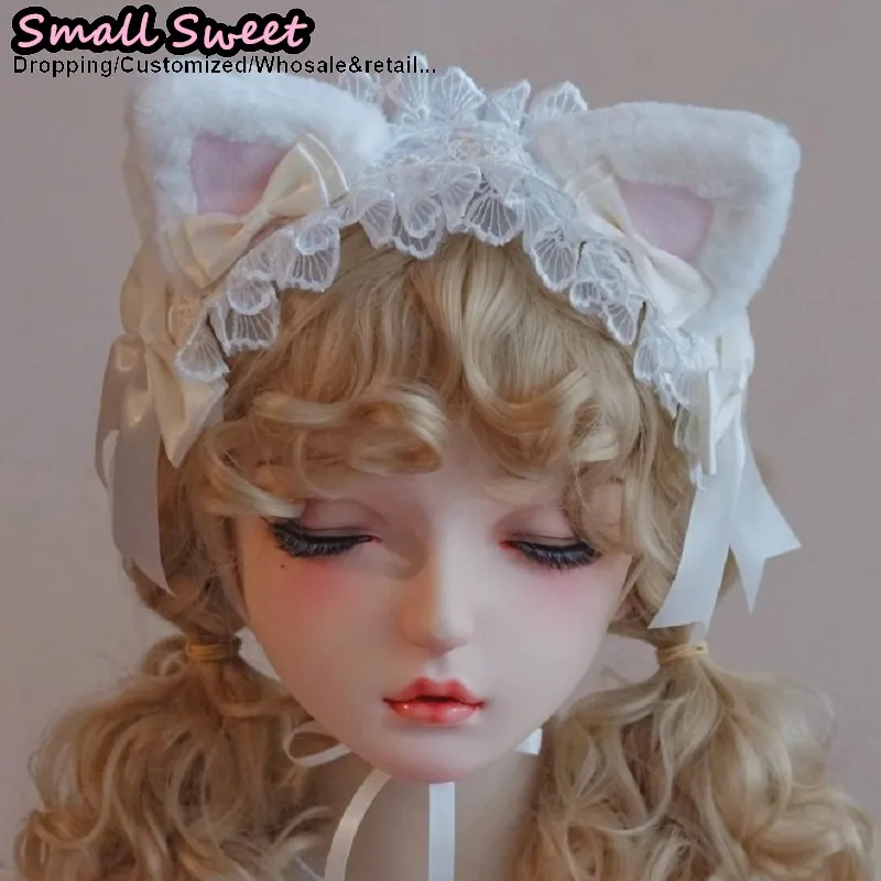 

Lovely Goth Cat Ear Bow Hair bands Sweet Harajuku Gothic Lolita Y2K girl Bow hair band cosplay Lace Ruffled Headband Hair Hoop