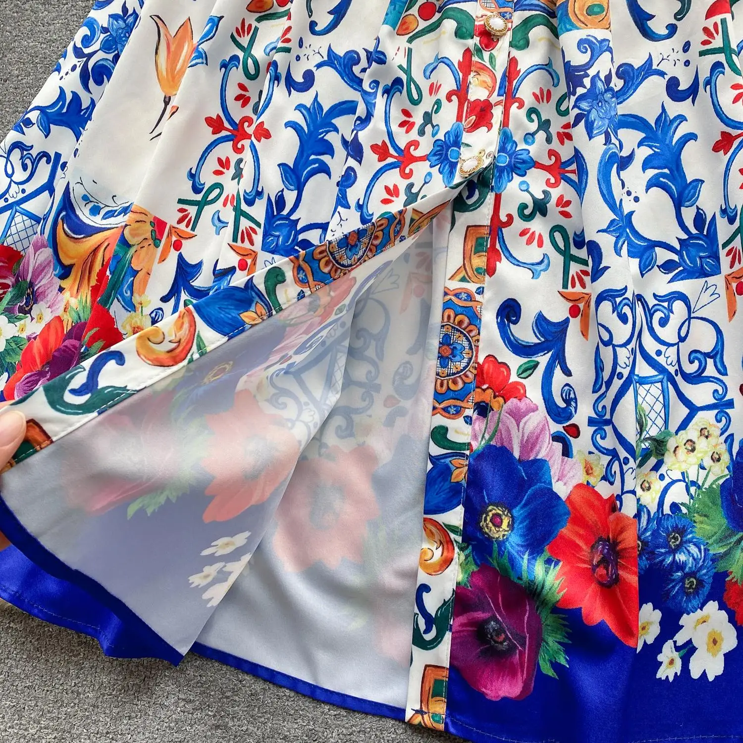 Vestido sin mangas de porcelana azul y blanca de verano para mujer, Vestido sin mangas con solapa y cinturón con estampado Floral de un solo pecho, Vestido de fiesta en la playa 2405