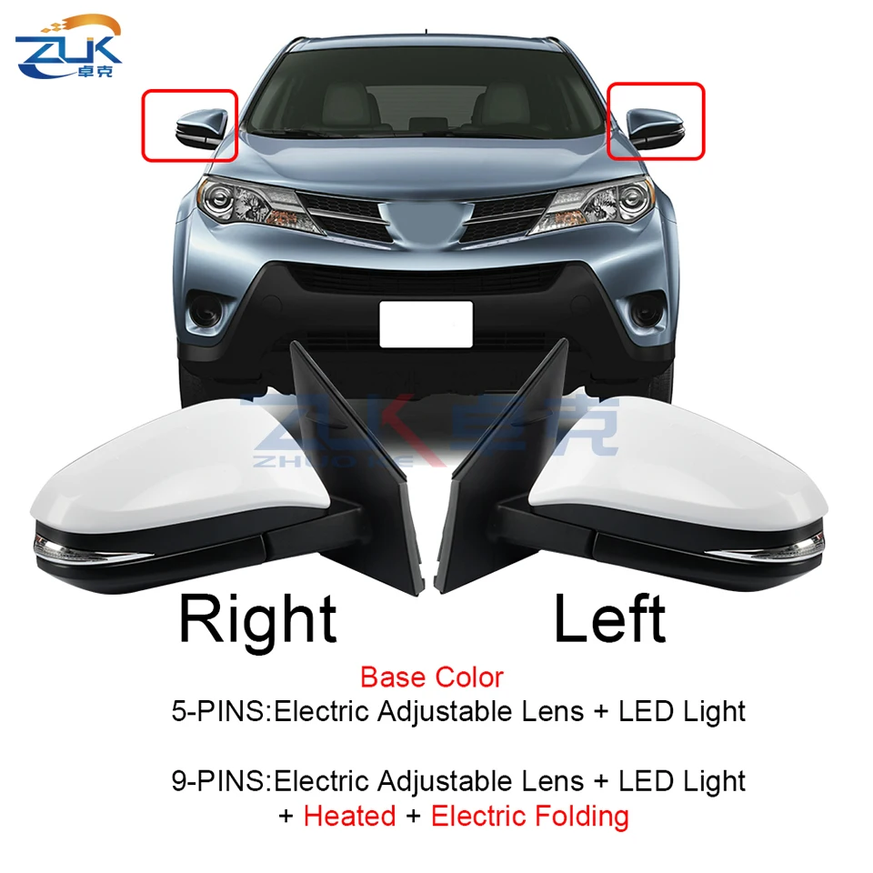 ZUK Car Exterior Rearview Door Mirror Assy For TOYOTA RAV4 2013-2019 9-PINS With Electric Folding Heating LED Turn Signal Light