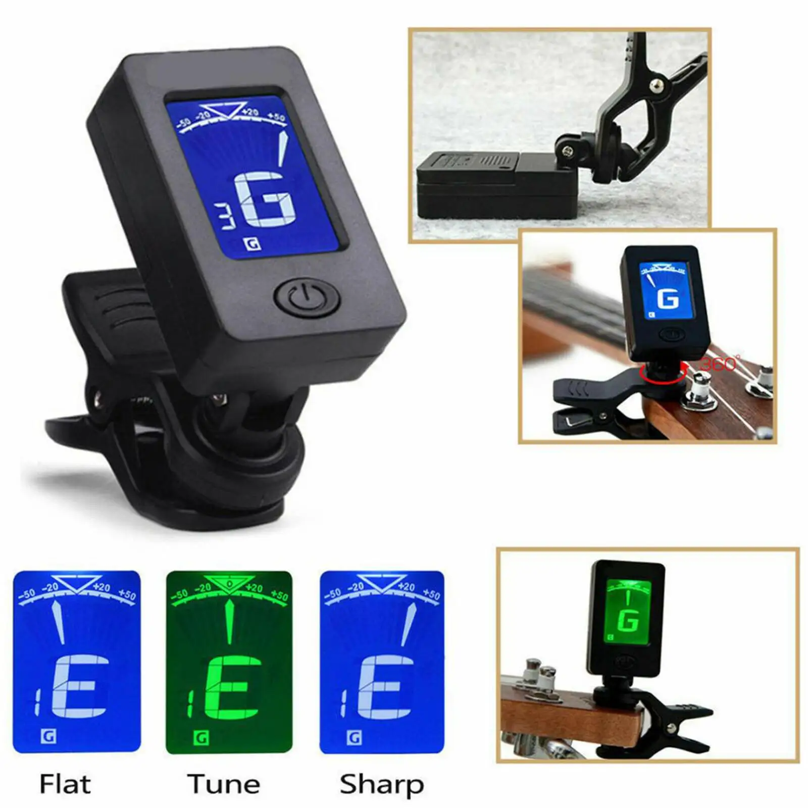 Digital Clip-On Guitar Tuner, 360° Rotatable Chromatic Tuner For Guitar, Bass, Ukulele, Violin Accurate & Fast Pitch Detection